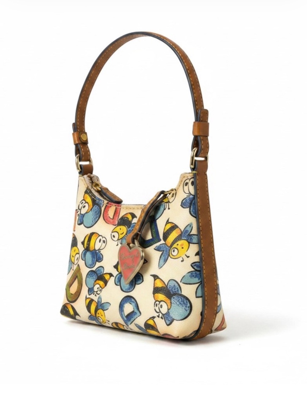 Dooney & Bourke Cream Bee Print Shoulder Bag with Tan Trim